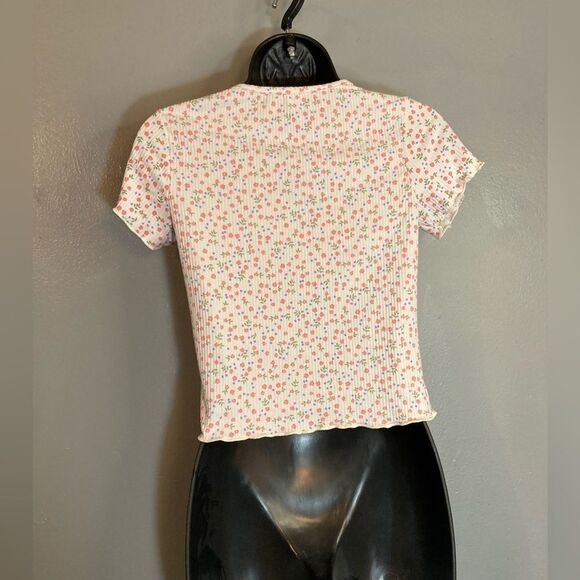 Pinc ribbed floral front tie blouse - Picture 4 of 4